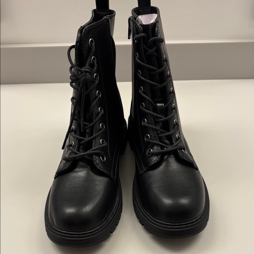 SO Black Lace-Up Combat Boots for Women
